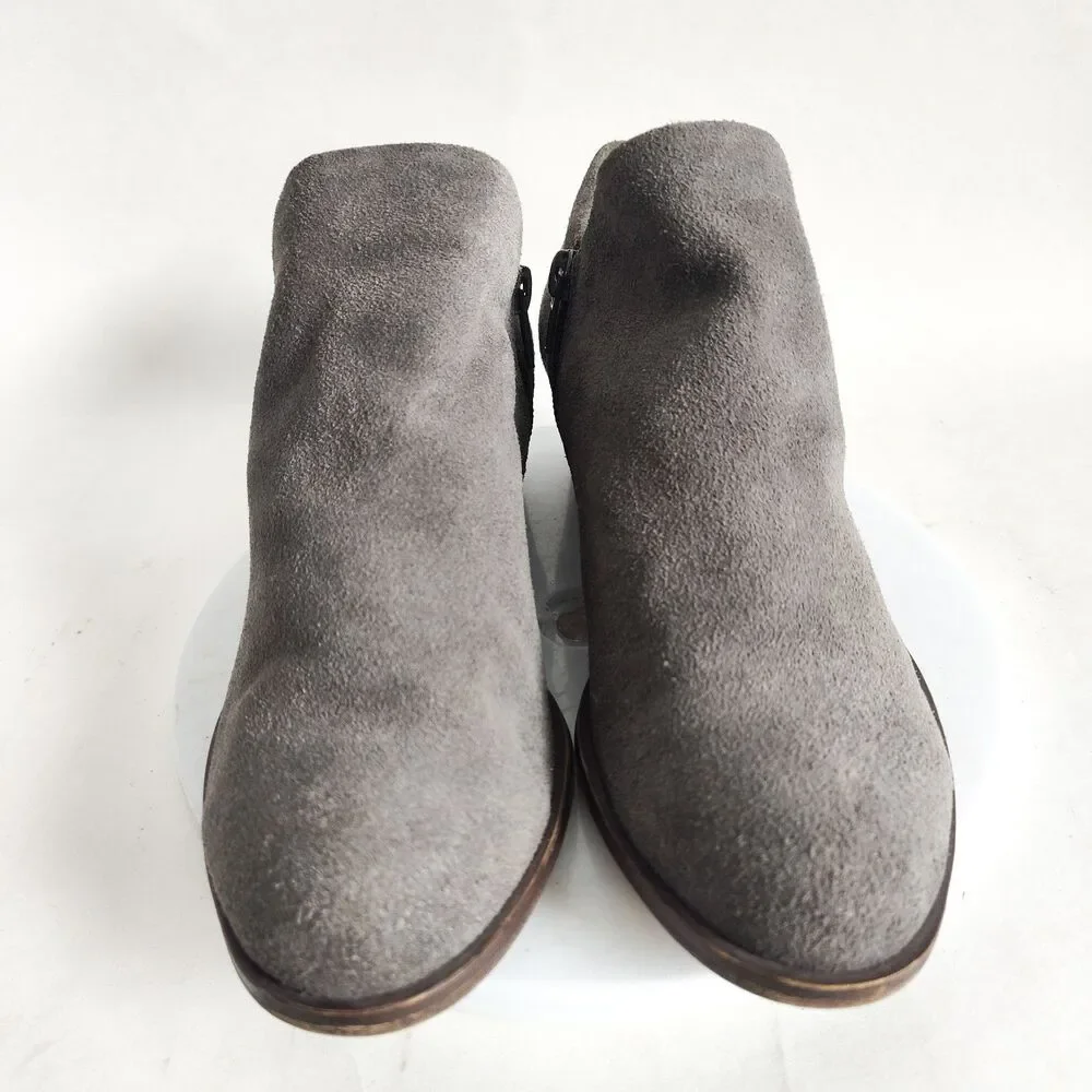 Lucky Brand Brett Gray Suede Ankle Boots Size 6 Zip Low Top‎ Boho Preppy Braided